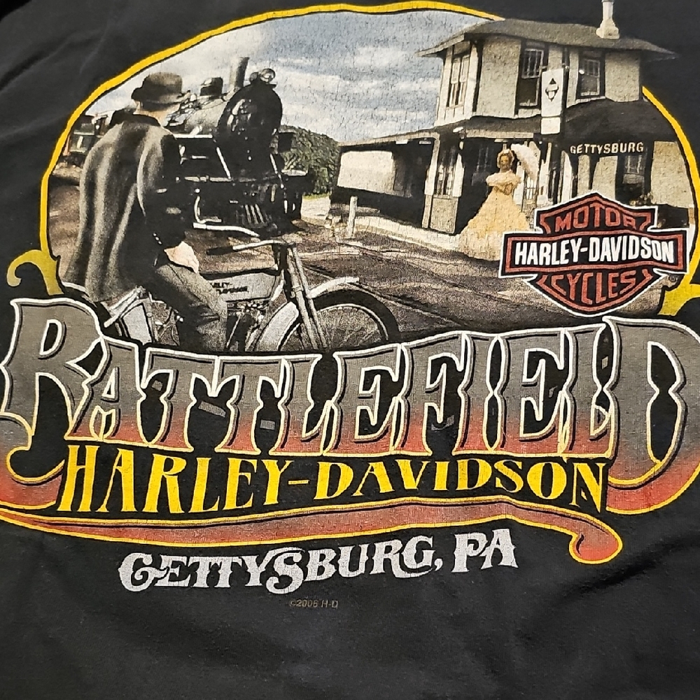 Harley-Davidson Battlefield Black Tee Motorcycle Biker 2006 Vintage Gettsburg M